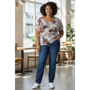 new pink blush women floral blouse short sleeve sheer lightweight top scalloped